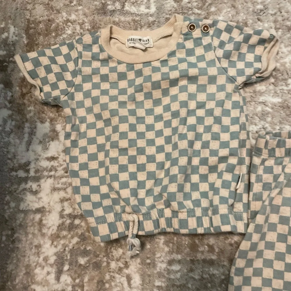 Rabbit+ Bear Blue and Cream Checkered Kids Matching Set size 12M